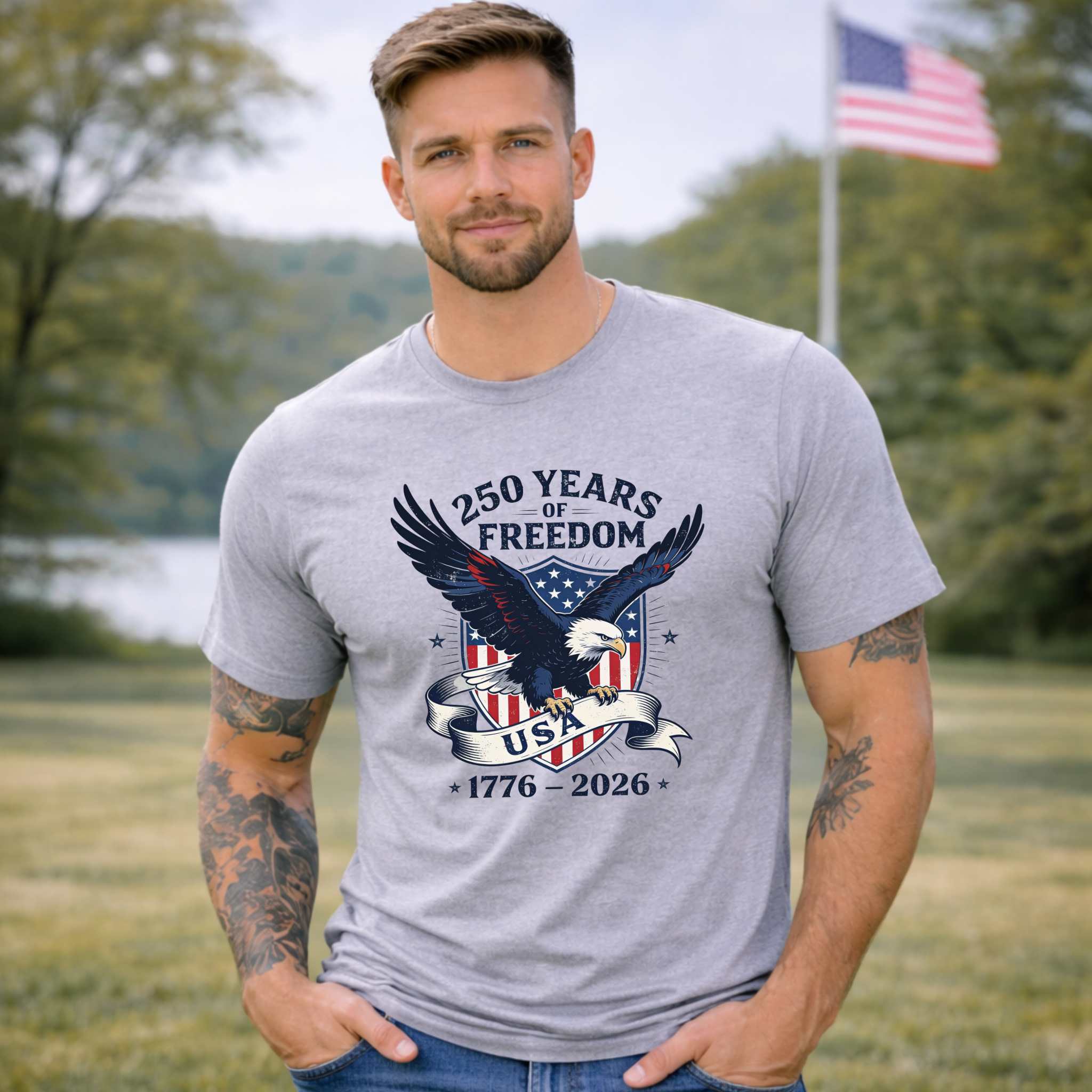 America 250 Eagle Patriotic Men's T-Shirt, Sweatshirt & Hoodie – 1776–2026